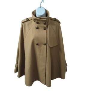 Topshop Women's Tan Cape Coat Swing Coat Military Styling